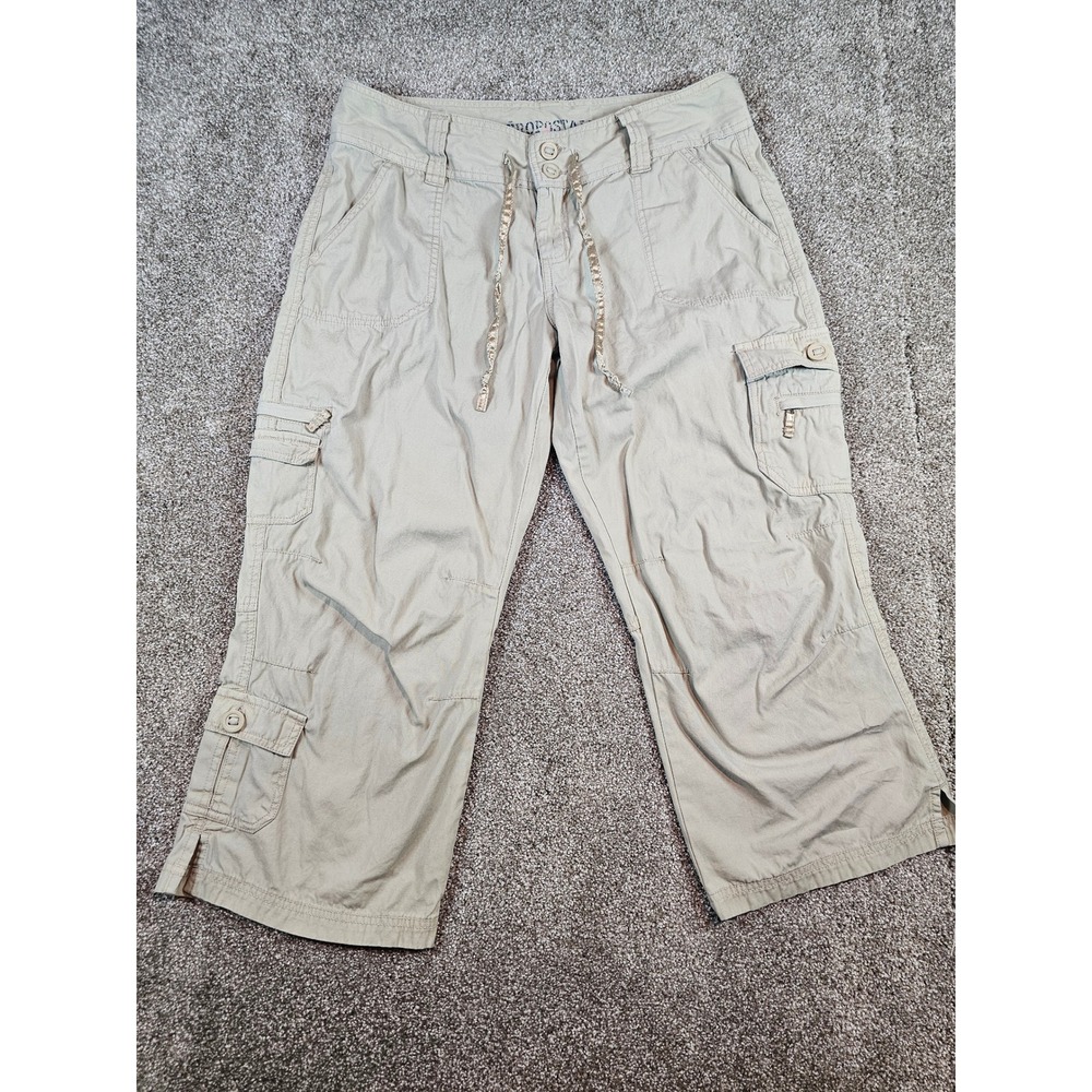 Aeropostale Khaki Cargo Capri Pants Wmns 9/10 Beige Y2K Utility Crop Drawstring